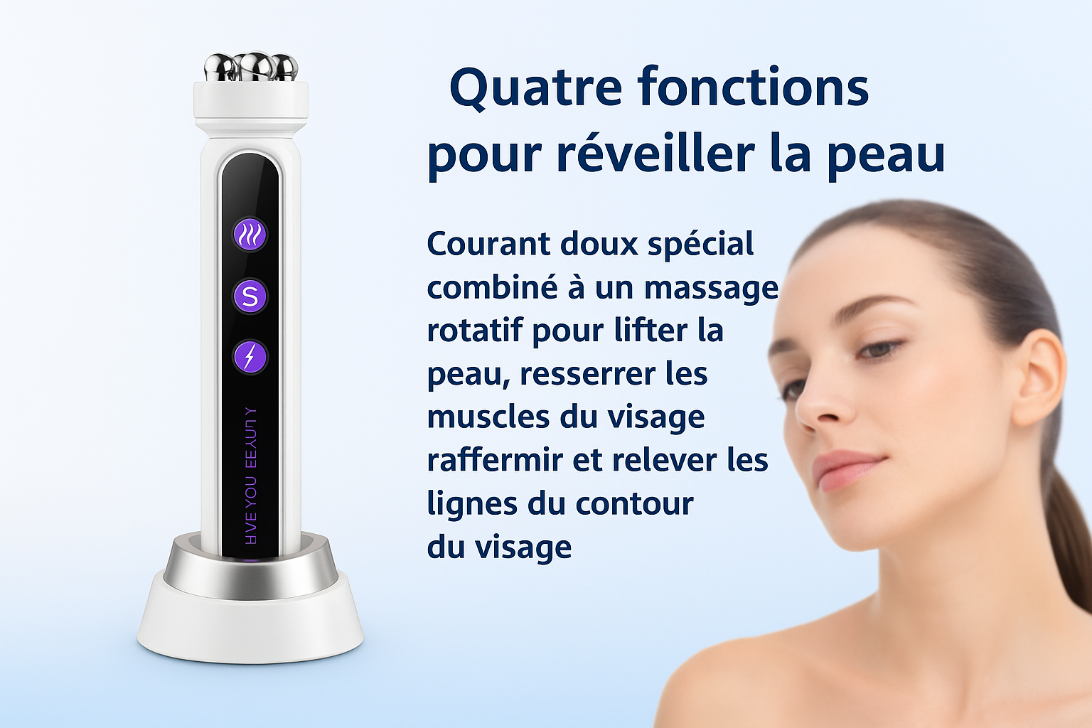 Application du Konmison SC1235 sur le visage pour un lifting et une hydratation efficace.