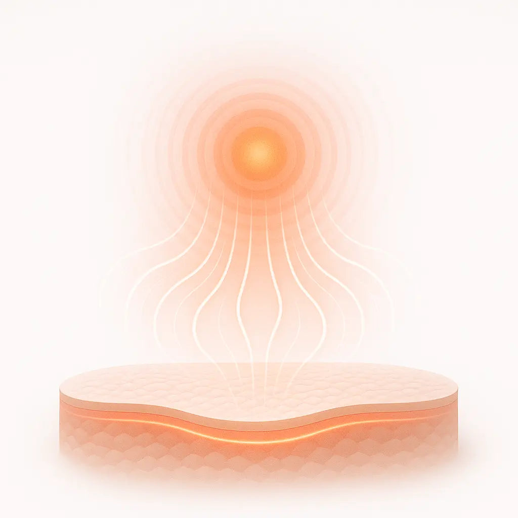 Illustration de la chaleur contrôlée et des vibrations utilisées lors d’un massage du visage pour une sensation de confort