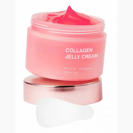 Pot de crème visage à la texture gel présenté ouvert, illustrant un soin cosmétique hydratant pour la peau