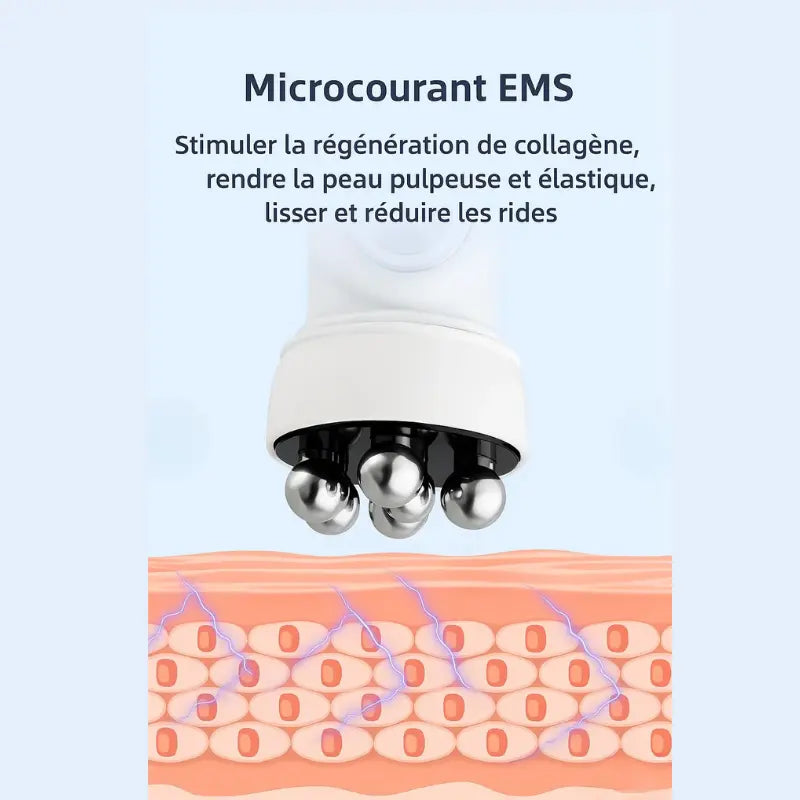 Illustration de la technologie microcourant EMS d’un appareil de soin visage, montrant une application ciblée lors d’une routine beauté