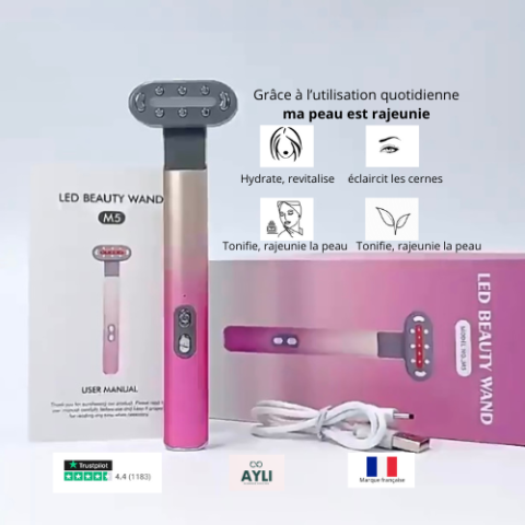 appareil de soin innovant, 4 fonctions dans un appareil pour entretenir la peau, soin skincare, led thérapie, électrostimulation douce 