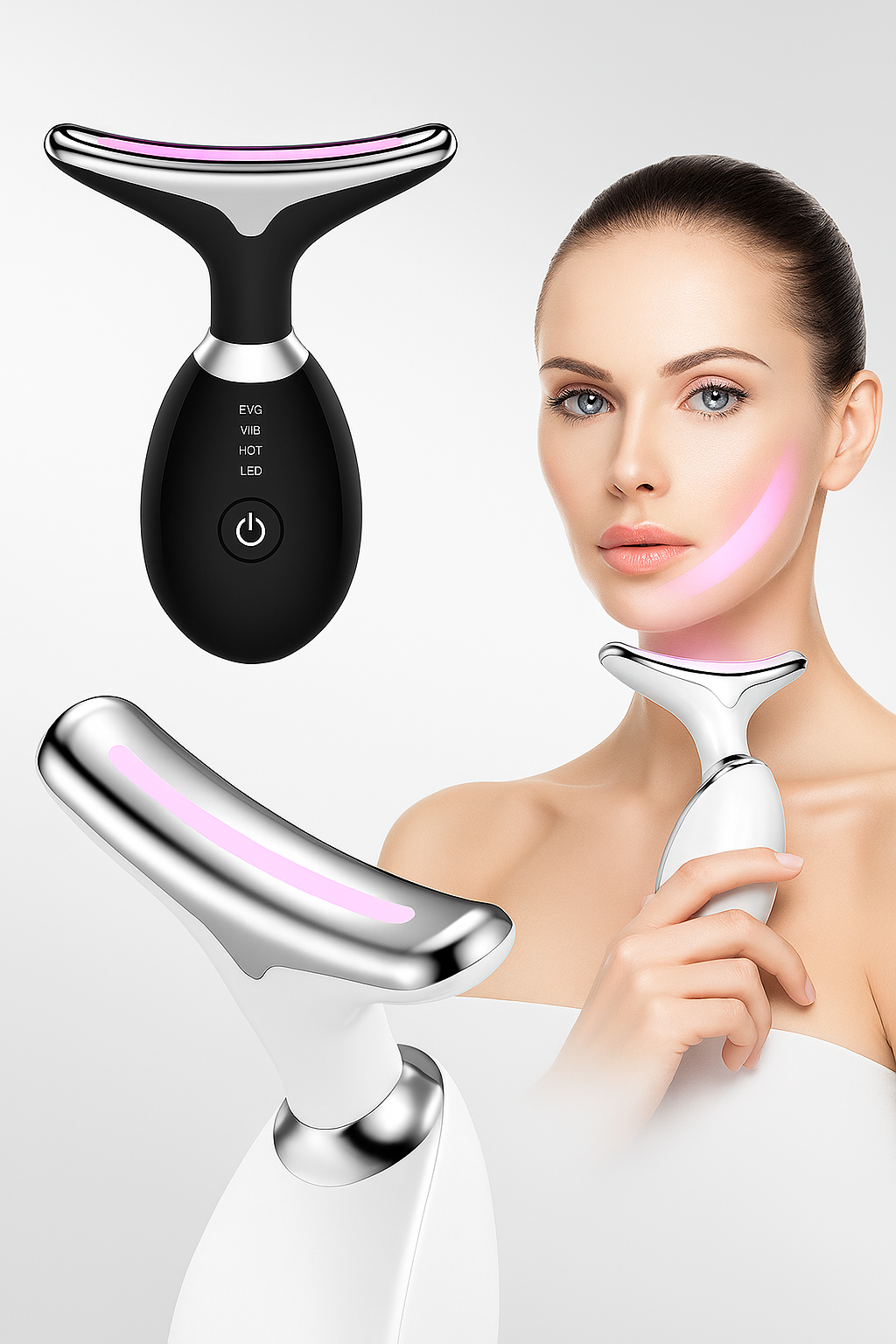 appareil lift massage, ems et led, blanc ou noir, traite le double menton