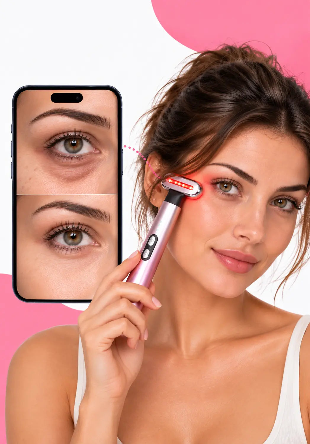 Appareil LED AYLI LUMINA sur le contour des yeux, rituel regard reposé du matin