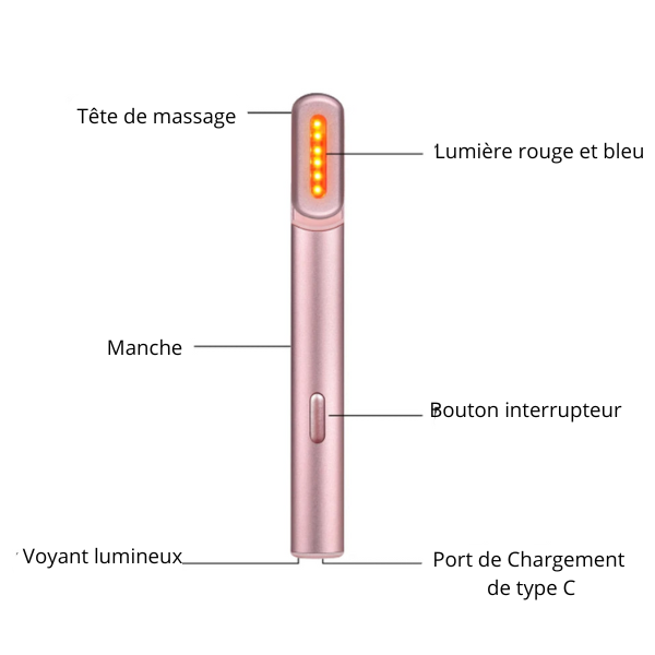 baguette de thérapie par led, microcourant, EMS, chaleur et vibration