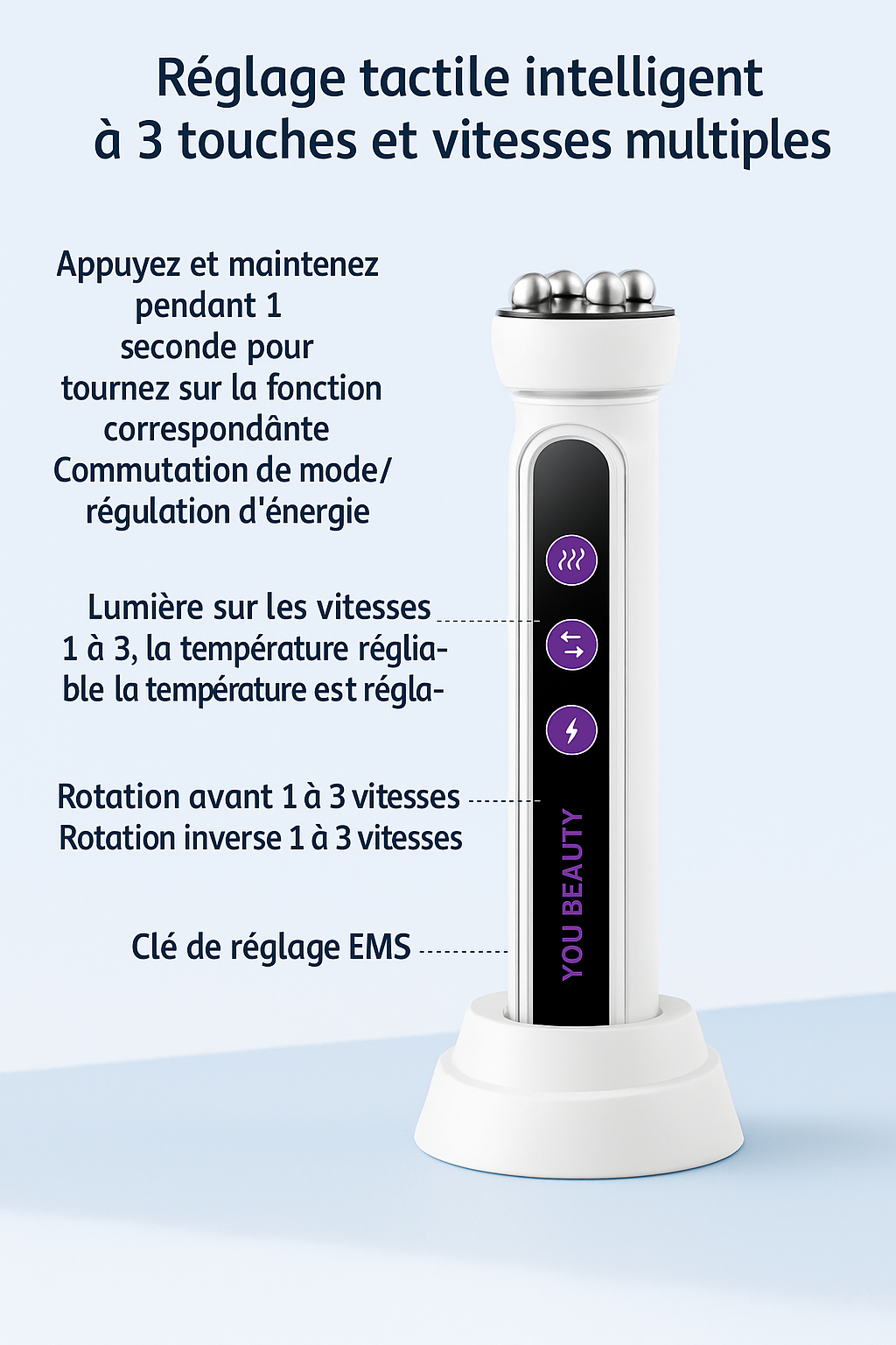 Application du Konmison SC1235 sur le visage pour un lifting et une hydratation efficace.