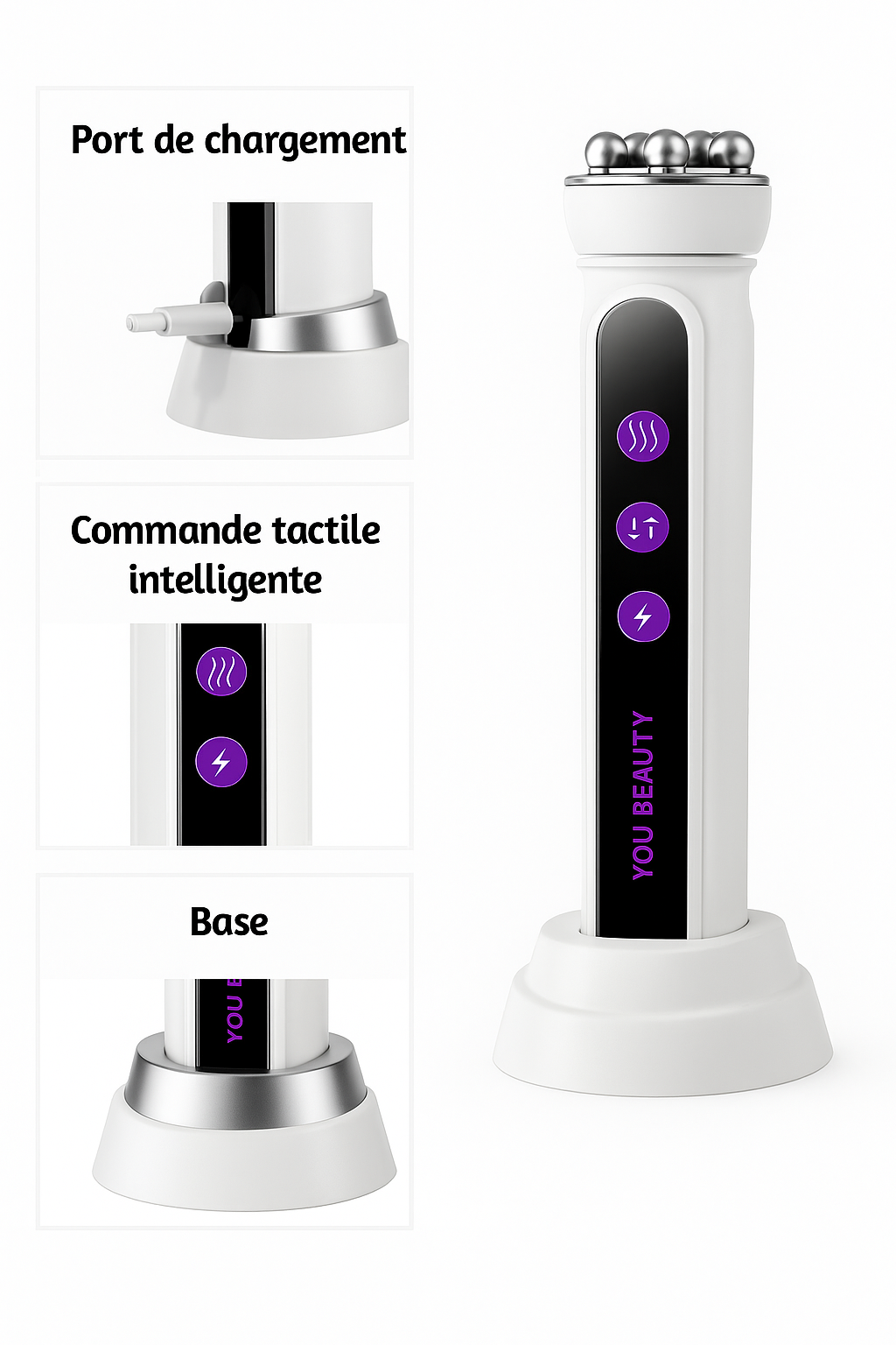 Accessoires fournis avec l'appareil de beauté Konmison SC1235 pour une expérience de soin complète.