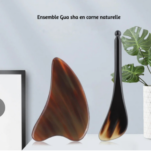 Outils de massage en corne naturelle- Combo parfait pour un lifting naturel et véritable des soins de la peau