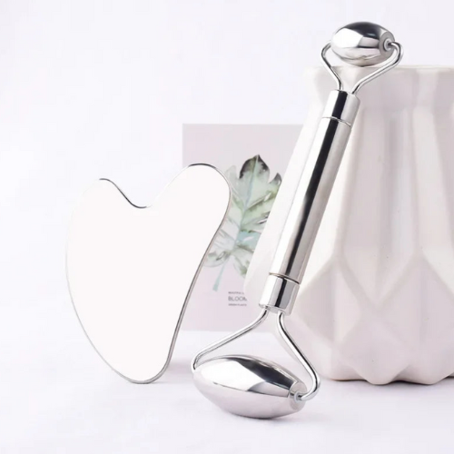 Gua Sha Planche en Acier Inoxydable - Outil de Massage Facial Naturel pour Lifting et Raffermissement de la Peau