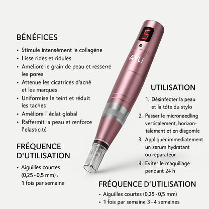 Infographie Guide Microneedling AYLI SKIN : Bénéfices, mode d'utilisation du Dermapen et fréquences de soin
