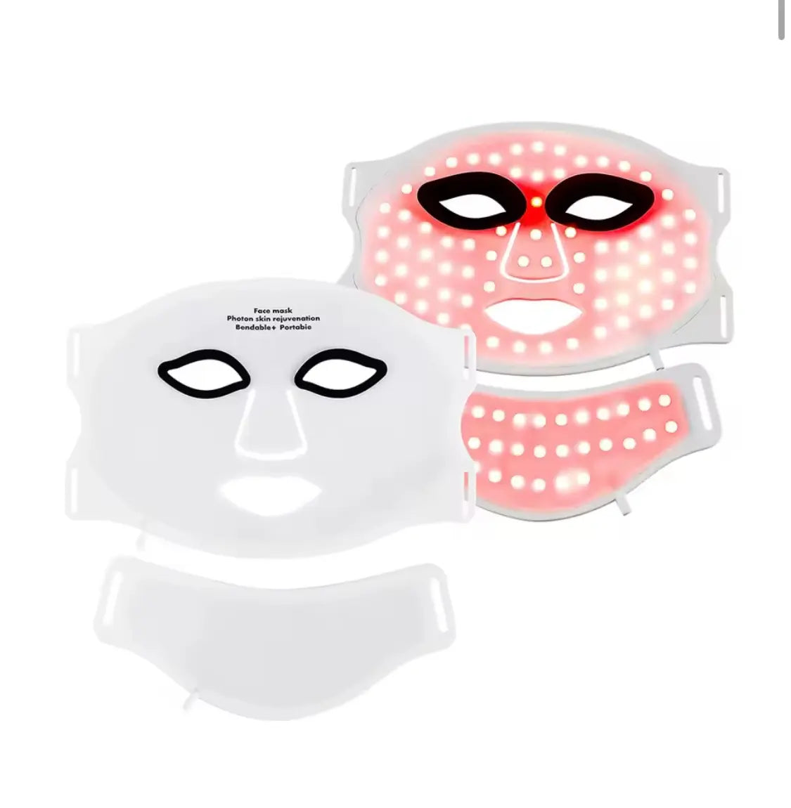 Vue détaillée du masque LED silicone AYLI SKIN 7 couleurs et son module cou, appareil beauty tech haute performance