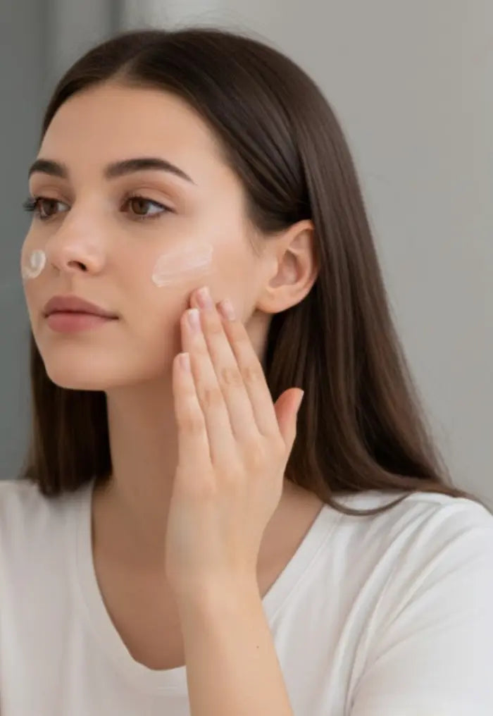 Femme préparant sa peau et expliquant les étapes de nettoyage avant d'utiliser un dermapen à domicile